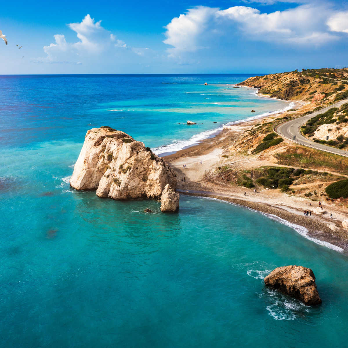 Aphrodite's Rock at sunset, the birthplace of the goddess of love on the southwestern coast of Cyprus