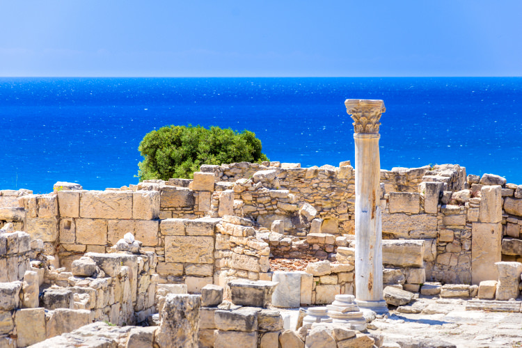 The ancient Greco-Roman theatre at Kourion overlooking the Mediterranean Sea